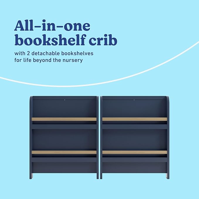 Graco Read-with-Me 4-in-1 Convertible Crib with Drawer (Midnight Blue with Driftwood) - GREENGUARD Gold Certified Converts to Toddler Bed, Daybed, and Functional Bookshelves