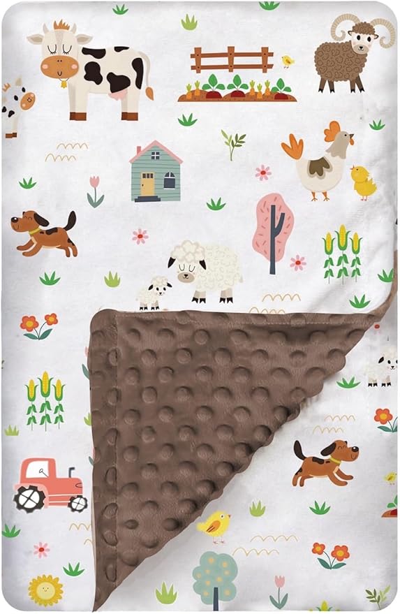 Baby Blanket for Boys Girls - Double Layer Soft Plush Minky With Dotted Backing, Toddler Newborn Shower Gift (Farm, 30 X 40 Inch)