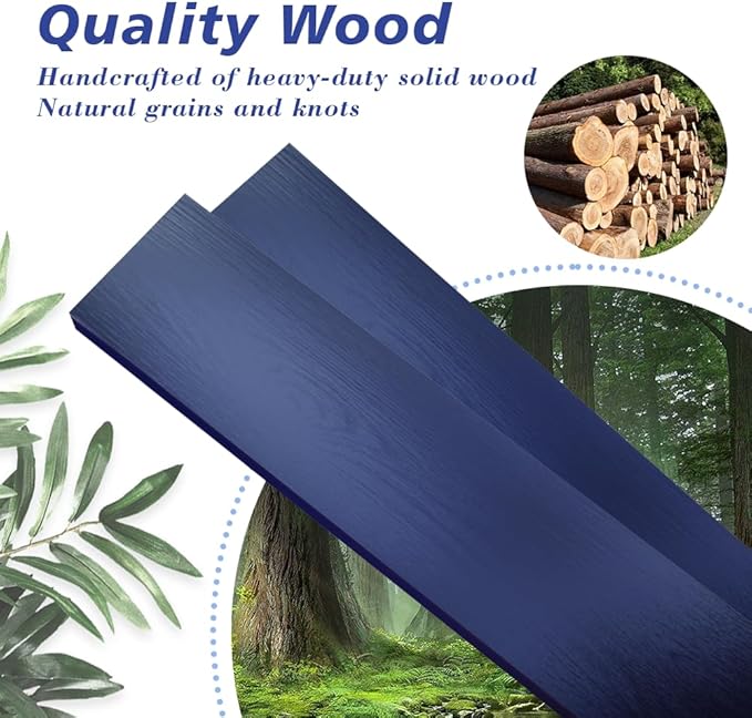 Habudda Floating Shelves, Bathroom Wall Shelf for Home Decor, 30 Inch Natural Wood Rustic Shelving, Hanging Mounted Invisible Bracket, Set of 2 Navy Blue