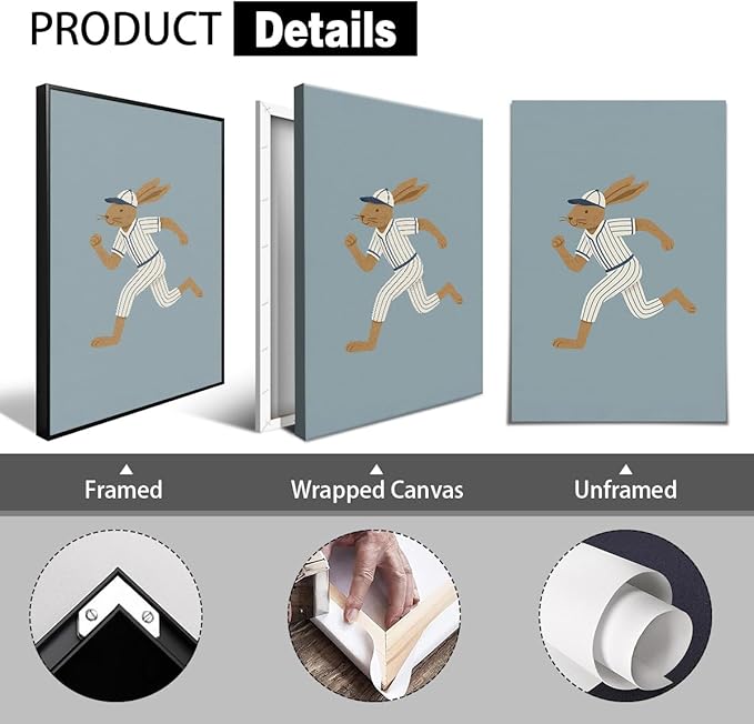 Baseball Poster Canvas, Baby Boy Sports Nursery Wall Art, Cute Animal Rabbit Bear Athletes Pictures, Let's Do This Boys Charming Quote Print, Kids Bedroom Baseball Field Art 12x16in Unframed