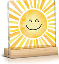 Sunshine gifts Inspirational Sun Sunshine Acrylic Sign Desk Decor, Pop Smiles Rustic Farmhouse Wooden Block Sign Decorations for Home Office Girls Dorm Room Nursery Playroom Wall Tabletop Shelf Decor
