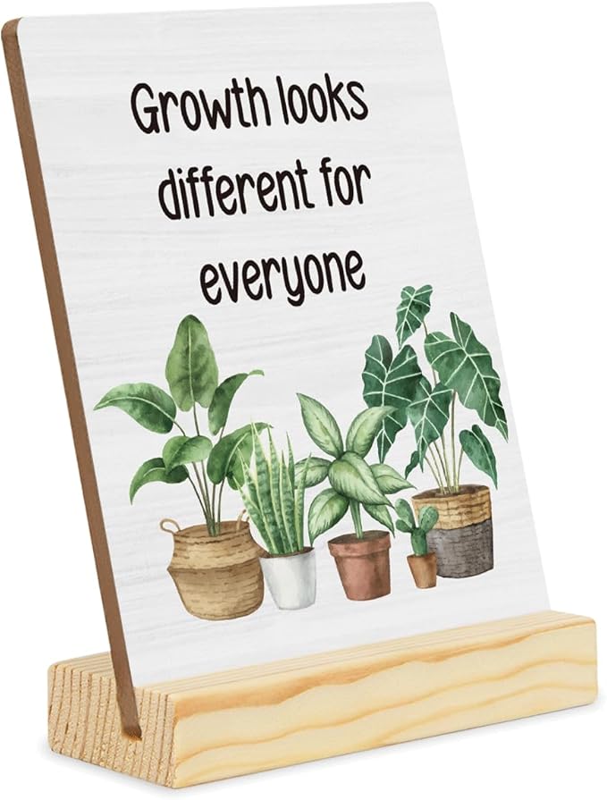 Inspirational Quote Wood Plaque Signs Motivational Quotes Gift Growth Looks Different for Everyone Potted Plant Art Desk Decor for Home Office 5×4 Inches Encourage planks2004