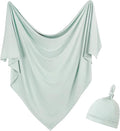 Newborn Swaddle Blanket with Hat Set Baby Swaddle Set Hospital Receiving Blankets for Girls Boys(Sage,35"*35")