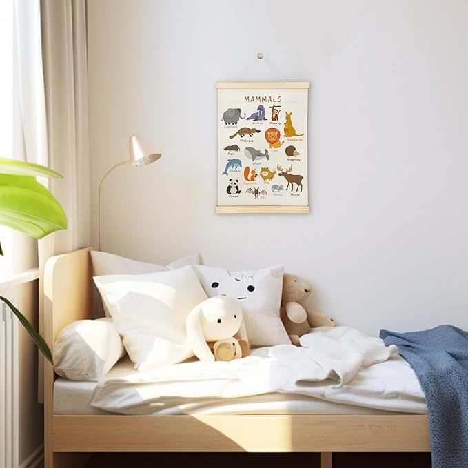 SereneHanctuary Mammal Animal Wall Art,Educational Animal Nursery Wall Decor, Boho Mammals Poster Hanger Frame for Toddler Kids Room Bedroom Nursery Playroom Classroom Decor,12x16 Inches