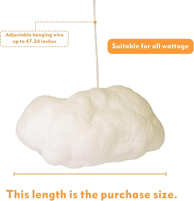 Funteam Modern Floating White Cloud Pendant Hanging Light Nordic Cotton Ceiling Light Fixture Girls Children's Living Room Bedroom Hotel Lobby Restaurant Clothing Store Chandelier (15.7Inch)