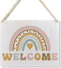 Ryeolo Boho Rainbow Welcome Wooden Plaque Sign for Classroom Wall Hanging, Door Decor, 10.2x7.8 Inches, 12X6
