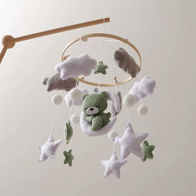 Baby Crib Mobile - Sleeping Bear Mobile for Crib, Felt Cloud Stars Nursery for Boys and Girls, Baby Nursery Hanging Decor (G)
