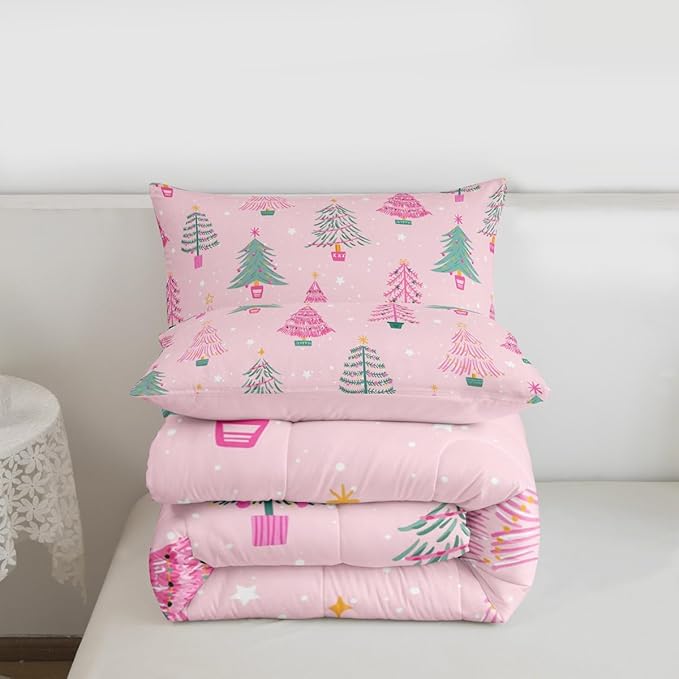 Feelyou Xmas Comforter Set Toddler Size Christmas Tree Bedding Set for Kids Boys Girls Christmas Decor Duvet Quilt New Year Gift Bedroom Decor Microfiber 2 Pcs with 1 Pillow Cases