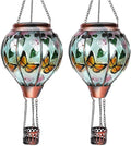 Hot Air Balloon Solar Lantern, Glass Hanging Solar Lantern with Flickering Flame Lights for Outdoor Garden Decoration (Butterfly 2PC)