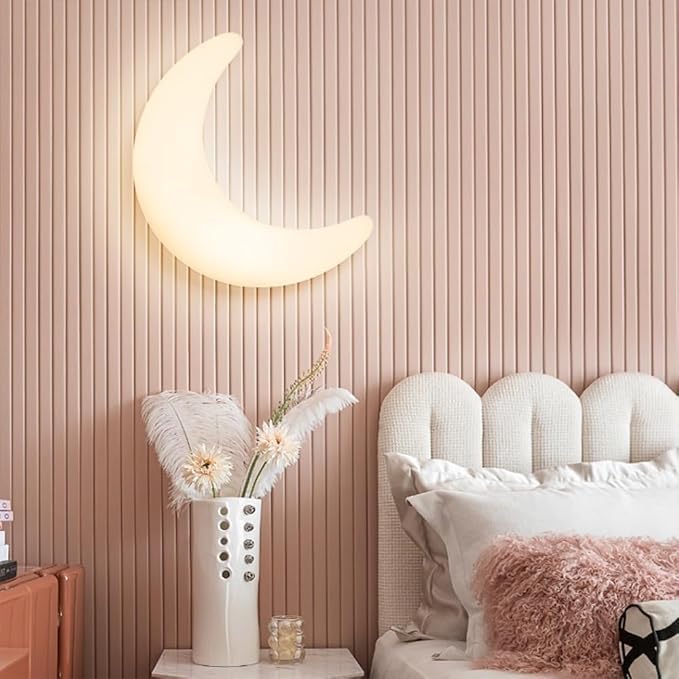 Dimmable LED Moon Wall Lamp, Modern White Crescent Sconce Light Fixture, Nordic Style Ambient Lighting for Bedroom Kids Room Living Room Nursery Wall Decor Night Light(49CM)