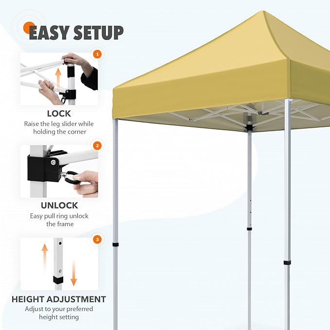 EAGLE PEAK 5x5 Pop Up Canopy Tent Instant Outdoor Canopy Easy Set-up Straight Leg Folding Shelter, Beige