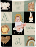 Custom Safari Animals Blanket Gift, Personalized Baby Blanket with Name, Soft Plush Flannel/Sherpa Fleece Throw Blankets for Toddler Kid Teen Boys Girls Color09