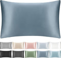 100% Mulberry Silk Zippered Bed Pillowcase for Hair and Skin,Zip Up Real Silk Large Pillow Case,19 Momme Grade 6A,1pc,Ash Blue,Super King Size 20x36 Inches