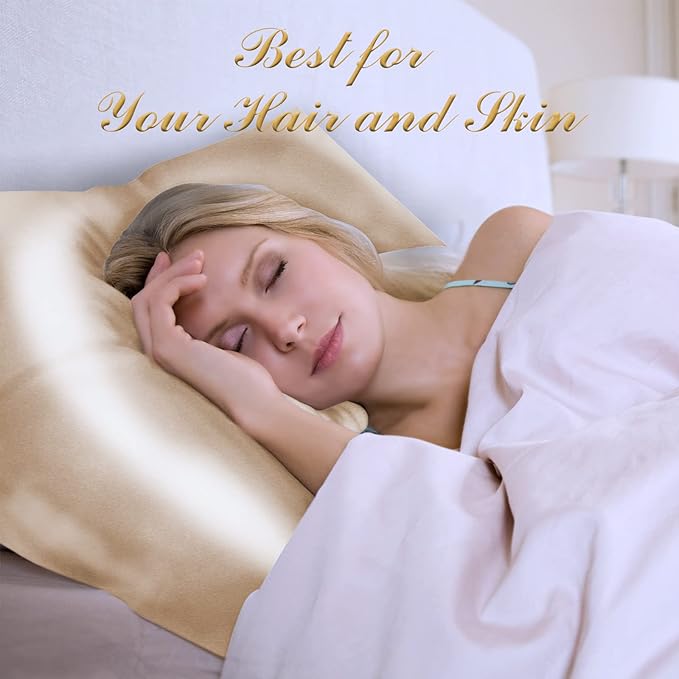 100% Mulberry Silk Pillowcase 2 Pack for Hair and Skin,with Hidden Zipper,Both Sides 22 Momme Natural Silk Pillow Cover,Soft Breathable & Smooth (Beige, Standard)