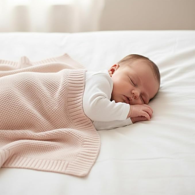 Baby Knit Blanket Soft Cotton Lightweight Newborn Blanket for Crib Stroller Toddler Nursery Shower Gift Cozy Breathable Travel Swaddle Wrap Pink 30 x 40 Inches
