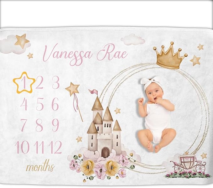 OLIVE OLIVIA Personalized Monthly Baby Milestone Blanket, Baby Months Blanket, Perfect Custom Newborn Gifts,30"x40"