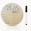 Baby Announcement Sign, 5.9 Inch Wooden Hello World Newborn Signs, "Hallo Welt" Decoration, Birth Announcement Sign, Welcome Newborn Arrival to World, Hospital Nursery for baby