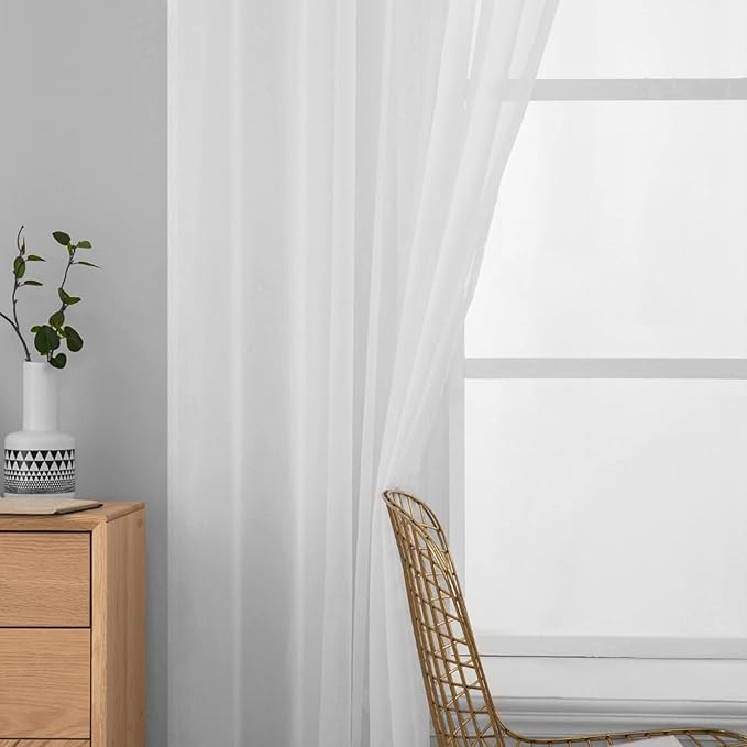 MIULEE 2 Panels Solid Color White Sheer Window Curtains Elegant Window Voile Panels/Drapes/Treatment for Bedroom Living Room (54 X 80 Inches White)
