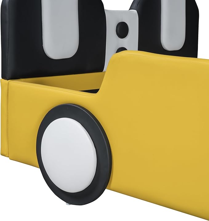 Harper & Bright Designs Twin Size Race Car-Shaped Platform Bed with Wheels,Yellow