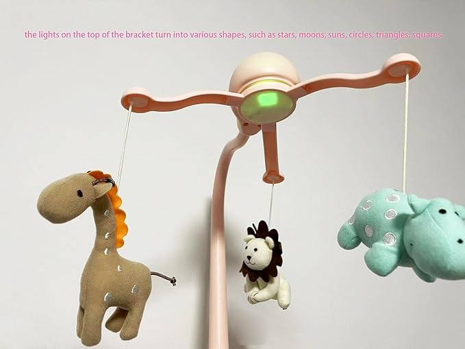 Baby Girl Crib Mobile for Pack and Playpen,Pink Bassinet Mobile with Music,Rotation,Nursy Lights,Natural Sounds,Timer Function,Starlight Projection,Pack n Play Crib Mobile for Baby