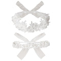 2 Pack 18-20in Elegant White Flower Christening Headbands for Baby Girl, Elastic Soft Lace with Cute Tulle Pearl Hair Strap (Double row of small lace)