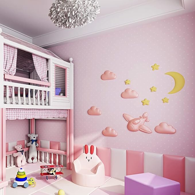 3D Anti-Collision Wall Padding for Kids, Peel and Stick Upholstered Wall Panels, Queen Headboard, Playroom Decorative Protection Panel, Pack of 2 Panels Sized 23.6” X 11.8” (Pink)