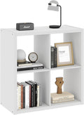 2 x 2 White Cube Storage Organizer, 14.6" x 30" x 30" Wood Cubby Shelf with Four Organized Spaces, Four Cube Organizers Bookcase for Bedroom, Living Room, Playroom, White