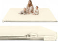 Padded 79" ×59" Large Baby Play Mat for Floor, 1.2" Thick Memory Foam Playmat with Soft Vegan Leather Cover, Cushioned Play Mat for 79" x59" Playpens, Beige