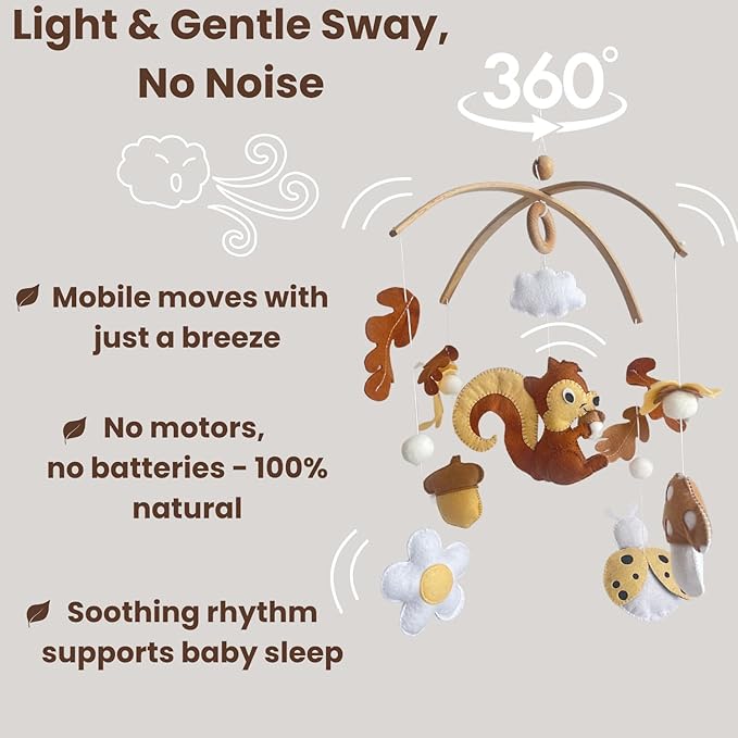 Baby Mobile for Crib, Adjustable Wooden Arm Holder, Easy Install Nursery Accessory, Natural Gift for Newborn and Parents