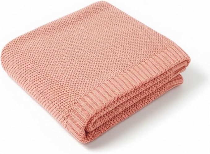 Baby Knit Blanket Soft Cotton Lightweight Newborn Blanket for Crib Stroller Toddler Nursery Shower Gift Cozy Breathable Travel Swaddle Wrap Rose Pink 36 x 28 Inches