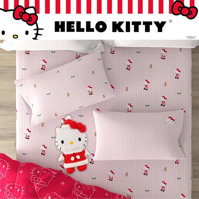 Sanrio Hello Kitty Holiday & Christmas Bedding Soft Comforter and Sheet Set with Sham, 5 Piece Twin Size, (Officially Licensed Product) by Franco