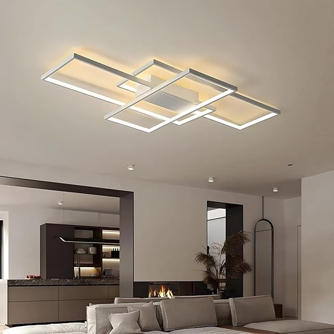 Modern Dimmable LED Ceiling Light Fixture,with Remote Control 3 Color Selectable Flush Mount Ceiling Lamp Ceiling Lights for Sitting Room Kitchen Bedroom(White, 43.3 * 23.6 * 2.5 in)