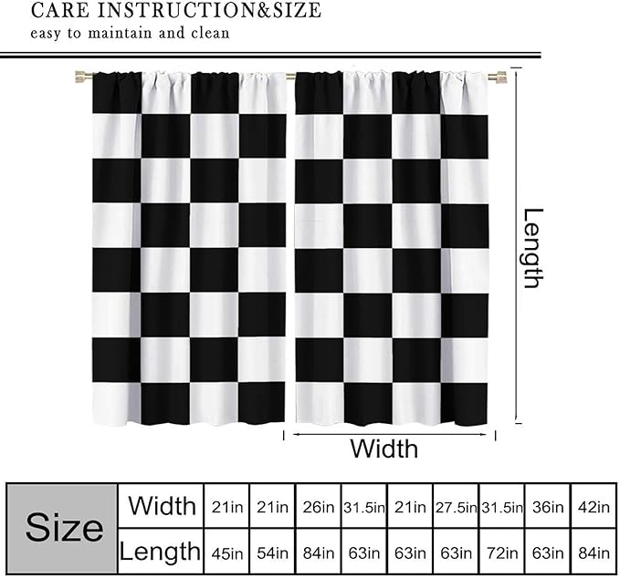 Black Checkered Curtains,70s Vintage Twisted Checkered Window Drapes Colorful Groovy Trendy Wavy Hippie Grid Print Window Treatments for Kids Boy Bedroom Living Room 42" W X 54" L