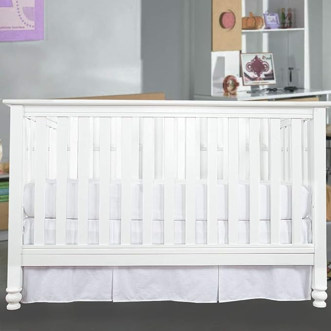 Cottington Lane Crib Bed Skirt Pleated Crib Skirt Dust Ruffle, 100% Natural Cotton, Nursery Crib Toddler Bedding Skirts for Baby Boys or Girls, 14" Soft Crib Dust Ruffle Drop Crib Skirt-White