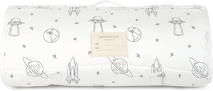 Makemake Organics GOTS Certified Organic Cotton Nap Mat with Detachable Pillow for Kids Soft Sleeping Bag for Toddlers, Boys, Girls - Ideal for Daycare, Preschool, Kindergarten