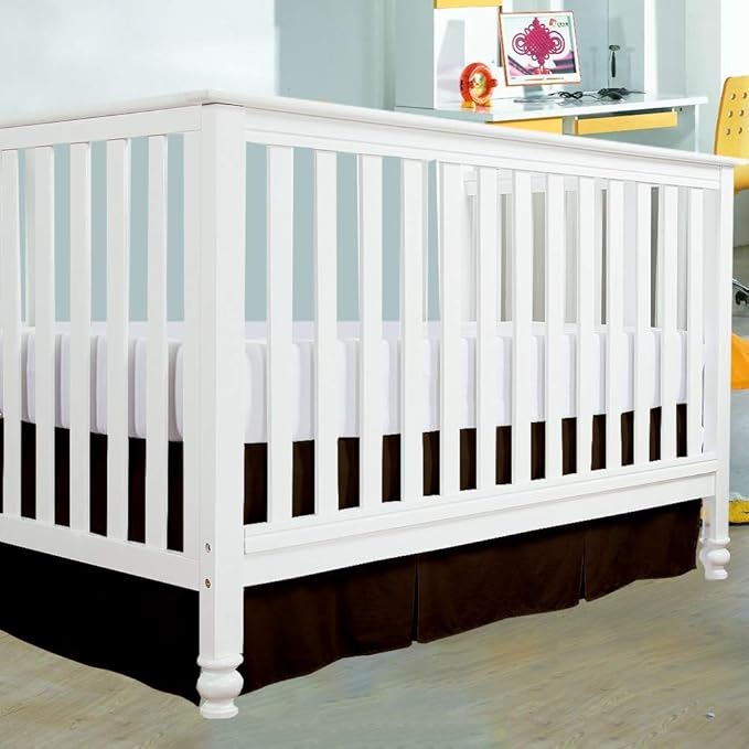 Cottington Lane Crib Bed Skirt Pleated Crib Skirt Dust Ruffle, 100% Natural Cotton, Nursery Crib Toddler Bedding Skirts for Baby Boys or Girls, 14" Soft Crib Dust Ruffle Drop Crib Skirt-Chocolate