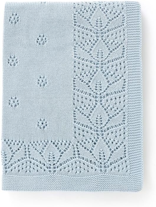 LAWKUL Cellular Blanket Baby 100% Cotton Knitted Soft Blankets Knit Crochet Newborn Swaddle Boy Girls Toddler Blue 100x80cm