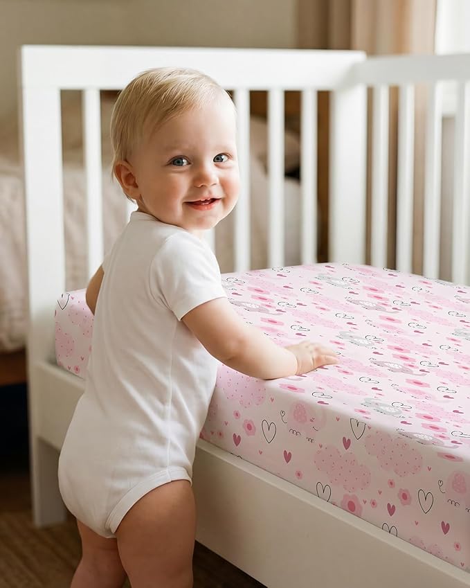 Looxii Baby Crib Sheets for Girls, 3 Pack Fitted Crib Sheet for Standard Crib and Toddler Mattress, Ultra Soft Breathable Microfiber Baby Sheet 52x28x8in