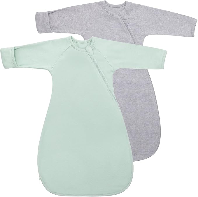 Newborn Baby Transitional Swaddle Sack Arms Up Sleeves Mitten Cuffs 2 Pack 0-3 Months Premium Soft Cotton, Wearable Swaddling Blanket Sleeping Sacks for Boys Girls Calms Startle Reflex Sleep Bag
