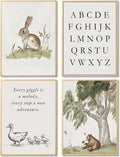Nursery Gallery Wall Art Animal Canvas Prints Vintage Rustic Poster Set for Kids’ Room Decor Alphabet Inspirational Quotes Wall Art Neutral Baby Room Painting Unframed16x24 Inches