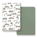 GRSSDER Pack n Play Sheets Fitted 2 Pack, Stretchy Ultra Soft Jersey Knit Pack and Play Sheets, Universal Fitted Portable/Mini Crib Mattresses Snug and Safe, Neutral Pattern of Cars Print