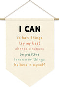 Affirmations Wall Hanging Art for Kids, I Can Do Hard Things,Nursery Decor, Classroom Decor Canvas Banner, Kids Affirmations Nursery Wall Art Canvas Hanging Pennant Flag Banner 15x11in