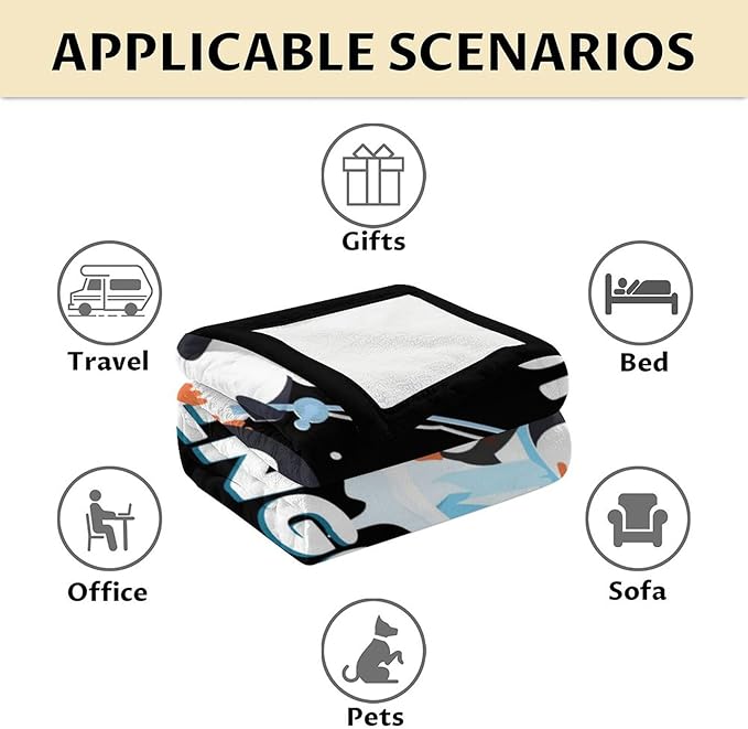 Penguin Blanket Adult - 60" x 80" Inches Cute Blanket for Women - Black Lightweight Furry Throws for Sofa, Bed & Living Room