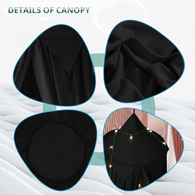 Akiky Bed Canopy for Bed with Lights,Dream Catcher,Hanging Canopy for Indoor Outdoor Castle Canopy for Reading Nook House Decoration (Black)