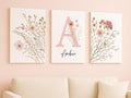Personalized Girls Nursery Wall Art - Custom Name Pink Floral Butterfly Canvas Print 3pc Framed Wrapped Canvas for Bedroom Living Room Entryway Study Room Initial Wall Decor Baby Shower Birthday Easter Graduation New Year Valentine's Day Gift (40×50cm/...