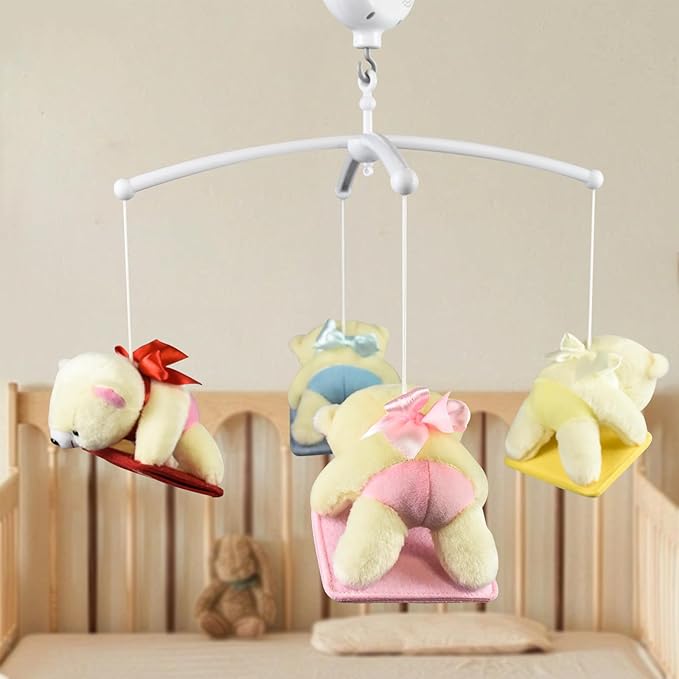 Baby Crib Mobile for Girls & Boys- Baby Mobile for Crib with 12 Lullabies, Hanging Plush Bear Toys & Nursery Decor, Crib Toys Hanging for Newborns