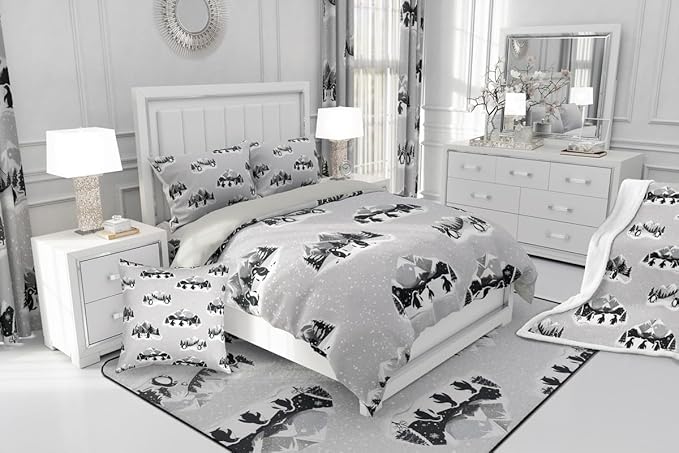 Feelyou Christmas Kids Comforter Set Queen Size Polar Penguin Bedding Set Snowflake Duvet Quilt for Kids Boys Girls Bedroom Winter Decor Microfiber Ultra Soft Breathable