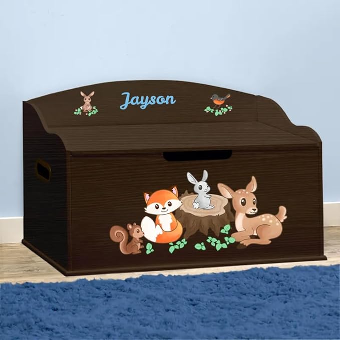 DIBSIES Personalized Creative Wonders Toy Box, Woodland Creatures, 30 x 19.25 x 18 inches, Soft-Close Lid (Espresso)