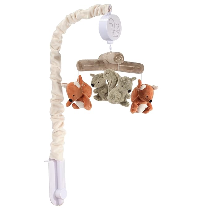 Lambs & Ivy Treetop Fox & Squirrel Woodland Musical Baby Crib Mobile Soother Toy