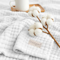 Goqan Muslin Throw Blanket 55x60 – 100% Cotton 4 Layer Boho Muslin Blanket for Adults, Lightweight, Soft, Breathable for Bed, Couch, Picnic - White